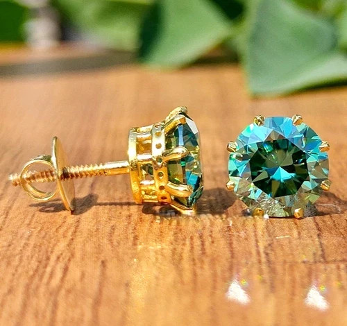 7 Ct Treated Certified Blue Diamond Solitaire Stud Earrings, 925 Silver