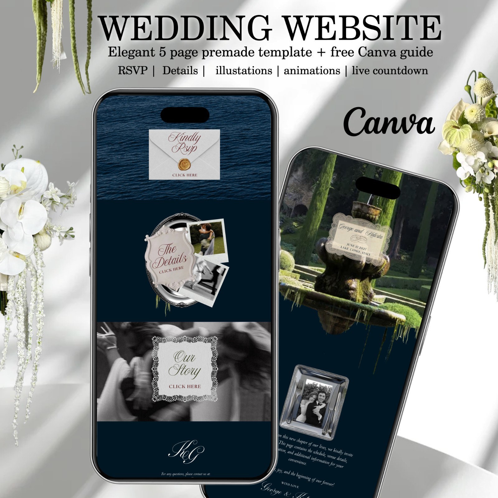 Wedding Website template | Rsvp invite | custom wedding site fully editable