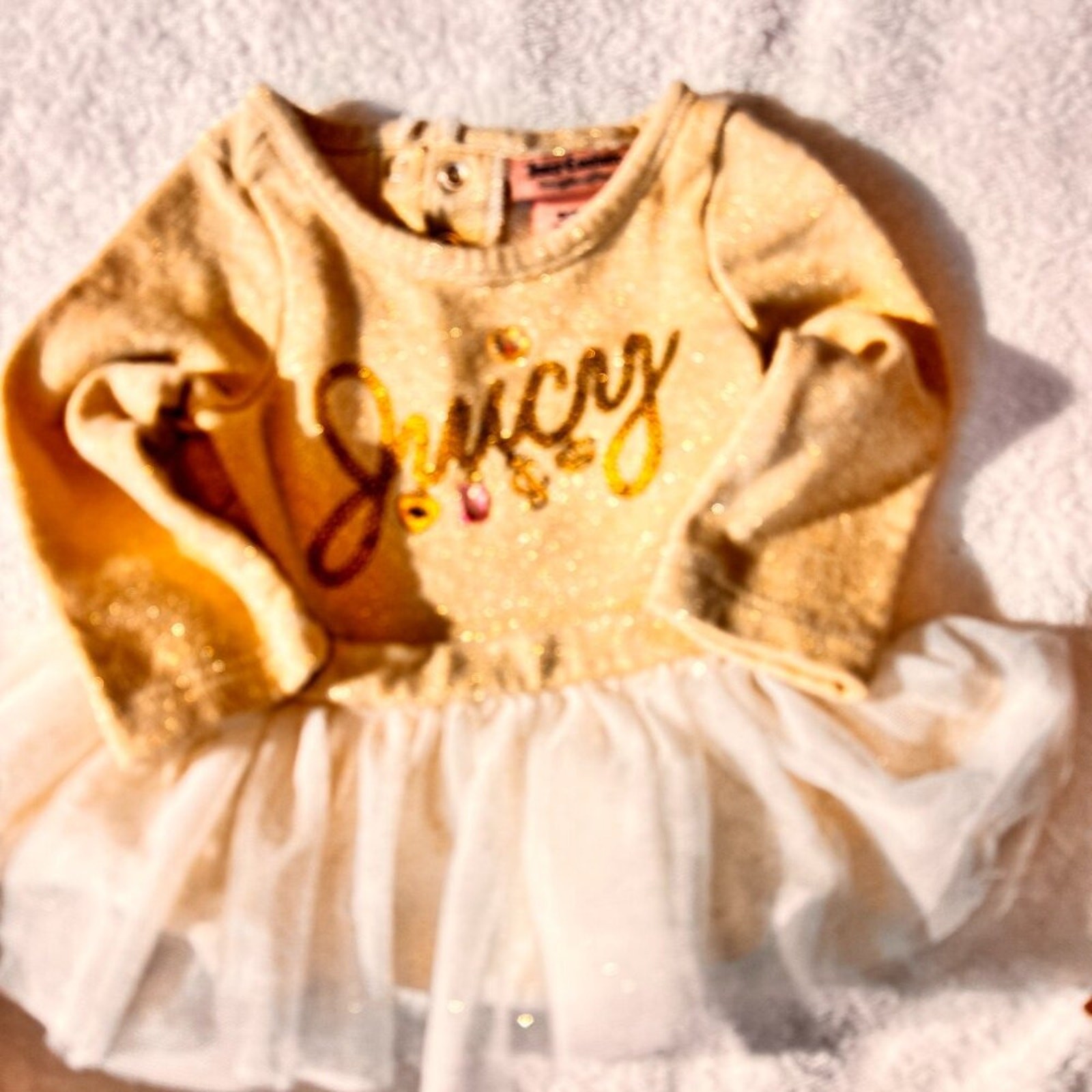 Juicy Couture 0–3M Baby Girl Gold Sparkle Long Sleeve Tutu Dress