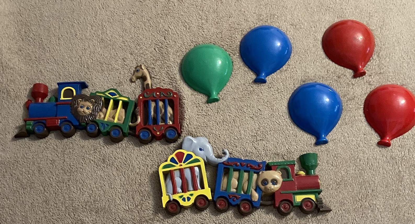 Vintage Burwood Circus Train And Balloons Wall Plaque Set Grouping Nursery Kids