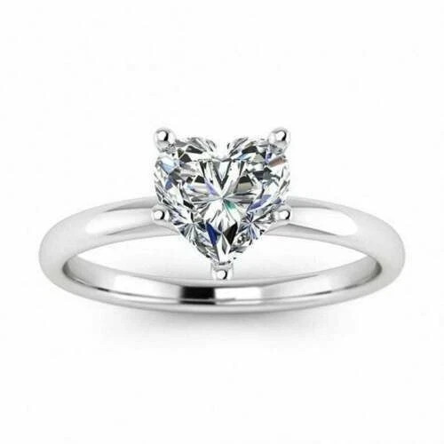 2CT Heart-Cut VVS1 Moissanite Solitaire Engagement Ring 14k White Gold Plated