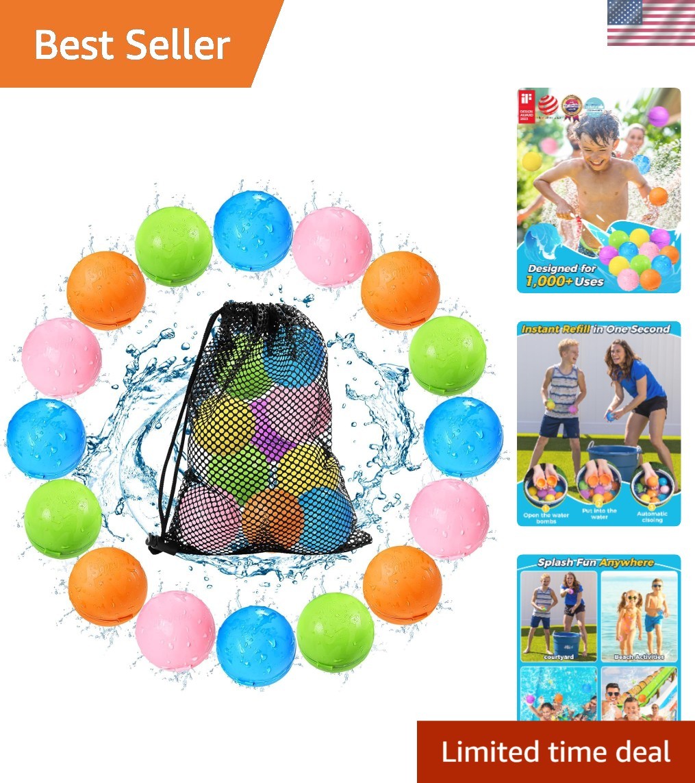 16Pcs Reusable Water Bomb Balloons, Pool Beach Toys for Kids ages 3-12, Summe...