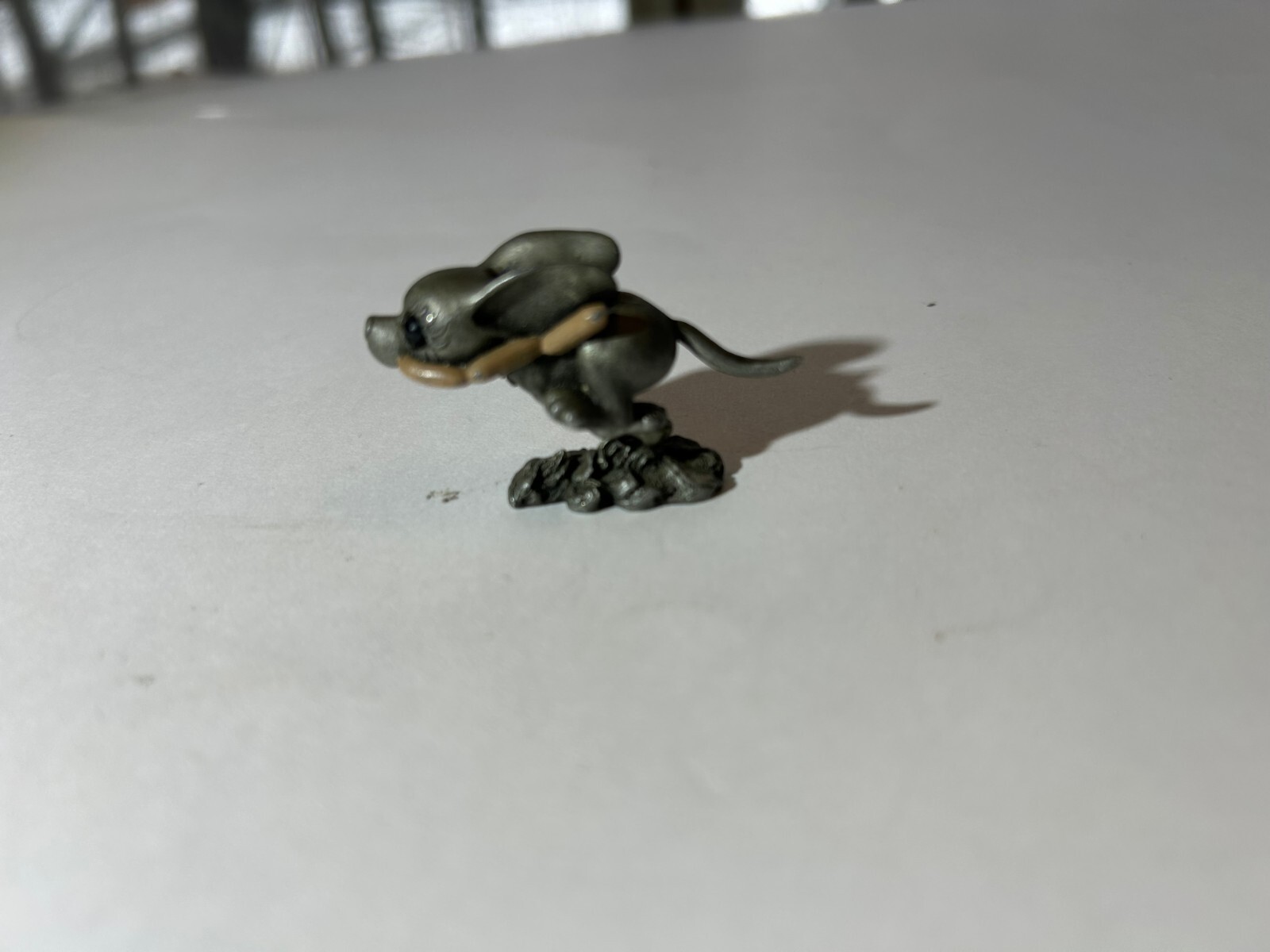 Pewter Mouse Figurine Scampering with Hot Dogs in Mouth, Rare Unique Collectible