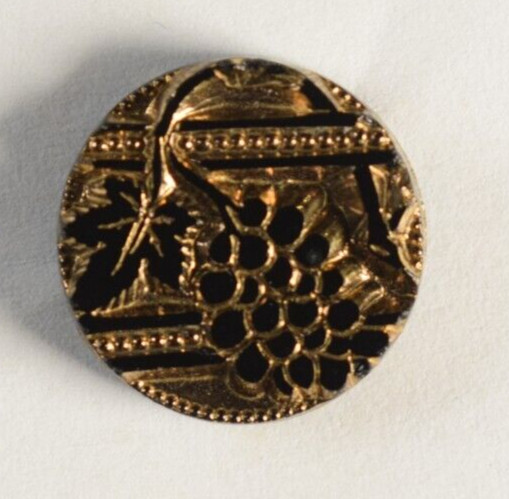 19th C. Fancy Glass Grapes Gilt Brass Shank Button R151