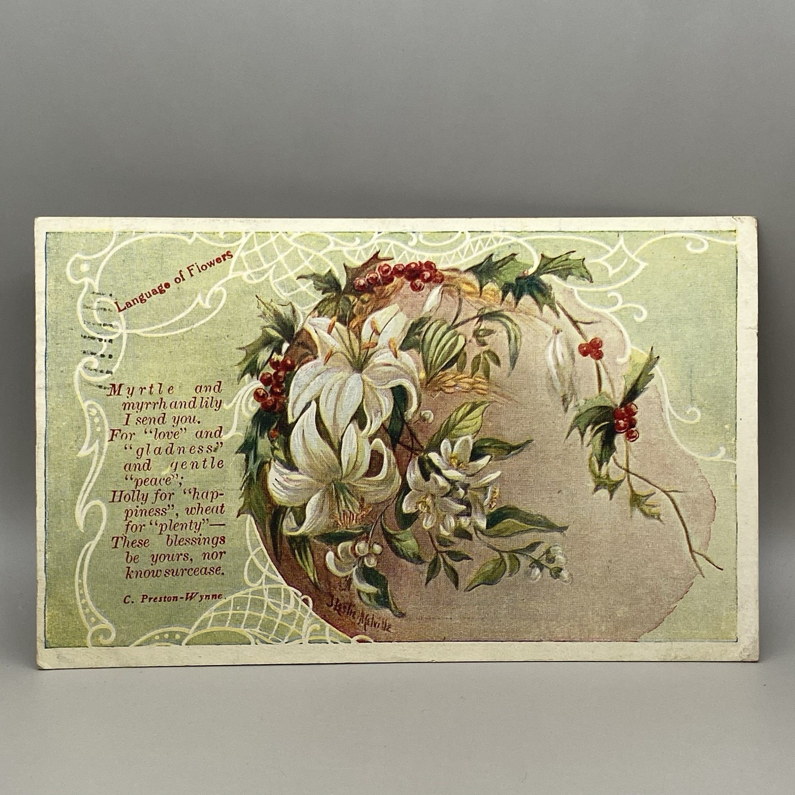 Antique Language of Flowers Postcard Divided Back 1909 One Cent Stamp Posted