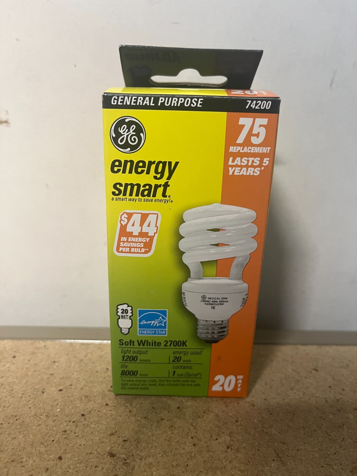 1 Package GE Energy Smart CFL Bulb - 75w (20w) - 1200 Lumens - 1 Count Bulb C35