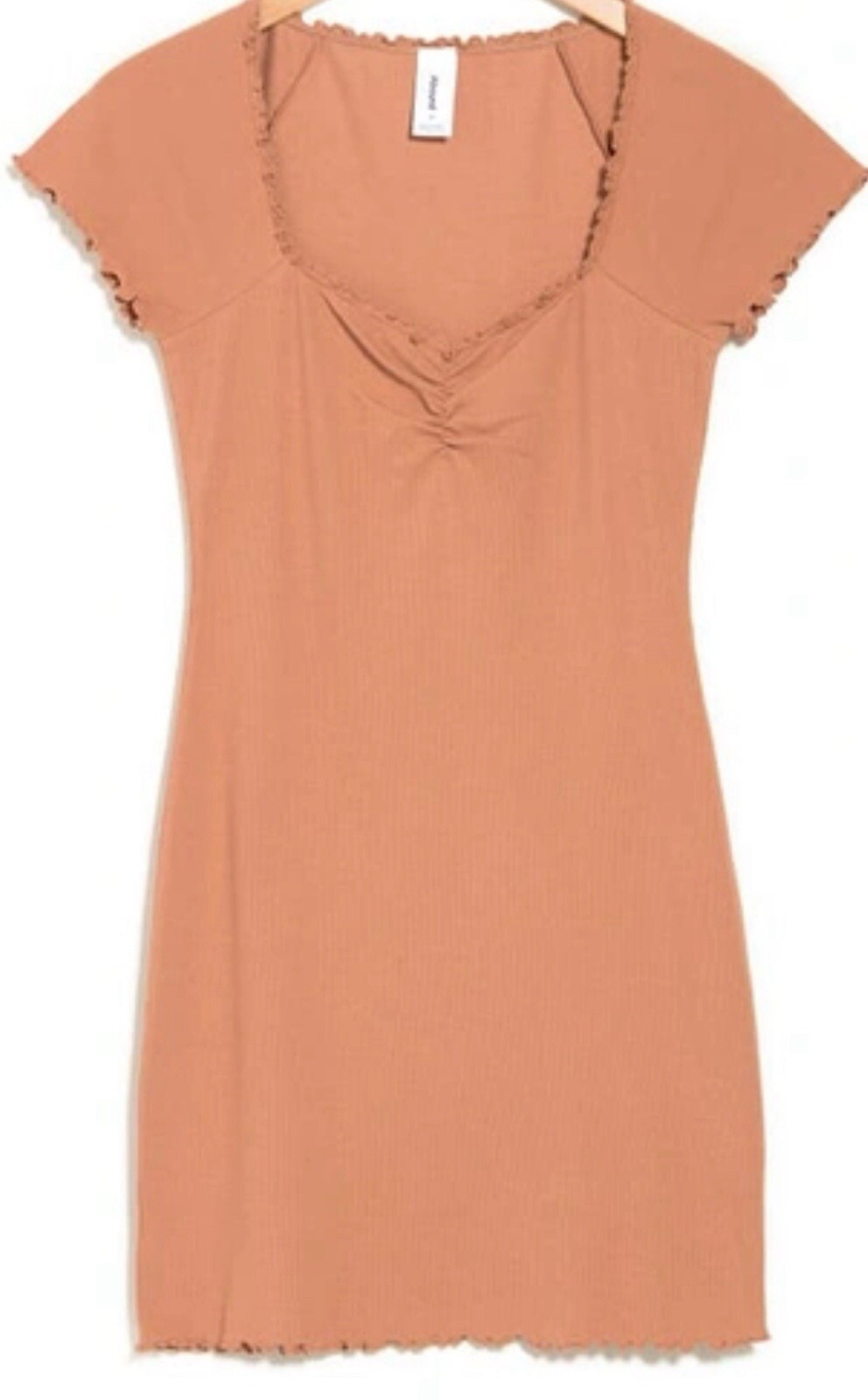 NWT Abound Women's Small S Lettuce Edge Mini Dress Tan Mocha Organic Cotton NEW