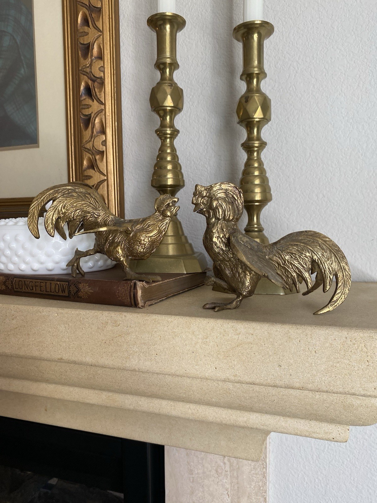 Vintage Midcentury Brass Rooster Figures Set Of 2 Made In Japan Brass Birds