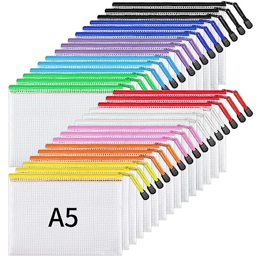  30 Pack 10 Colors Zipper Mesh Document Pouch, 6x9 Inch/A5, Plastic A5-30pcs