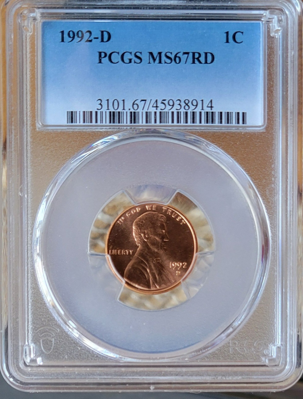 1992-D 1C LINCOLN CENT PCGS MS67RD