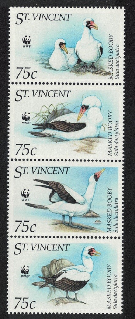 St. Vincent Birds WWF Masked Booby Strip of 4v 1995 MNH SG#2882-2885
