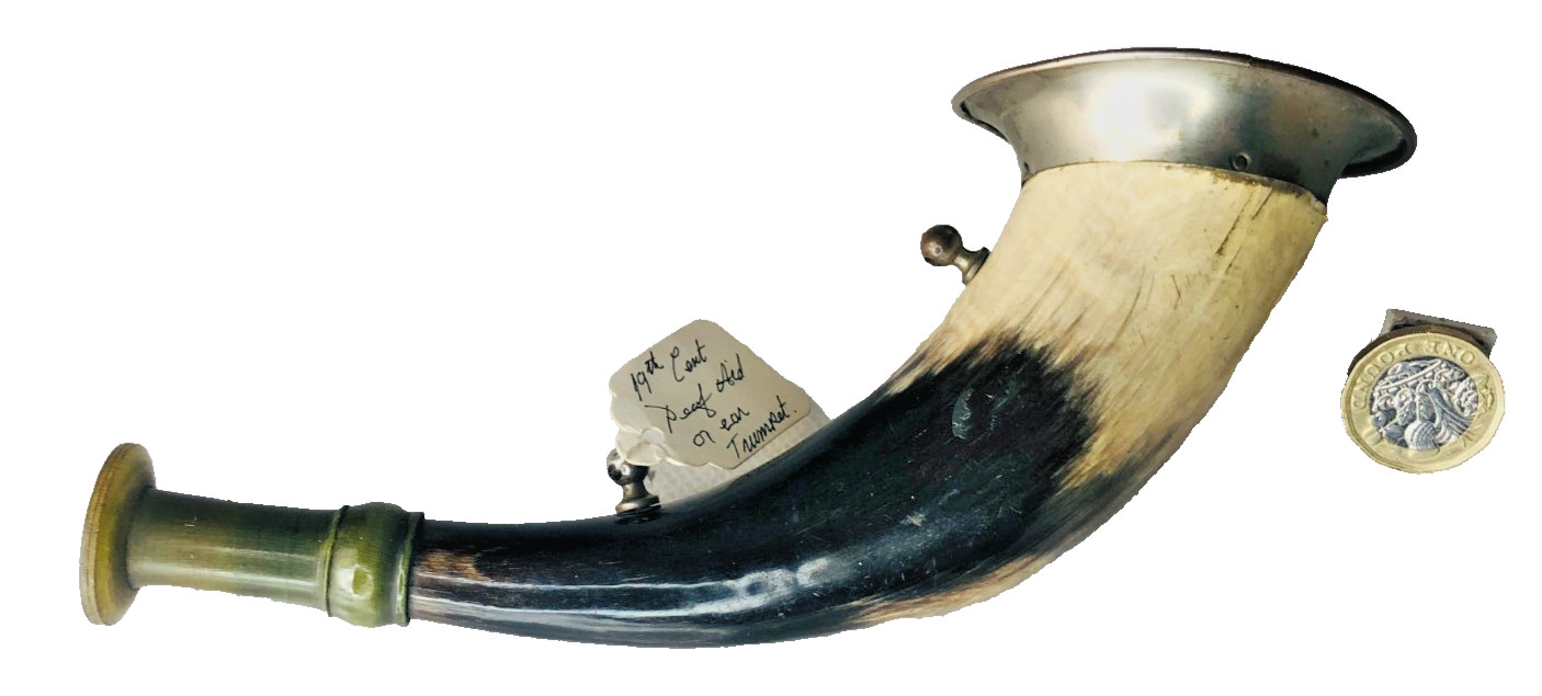 Horn Ear Trumpet Deaf Aid 19th Century with Metal Trim Antique Vintage ra