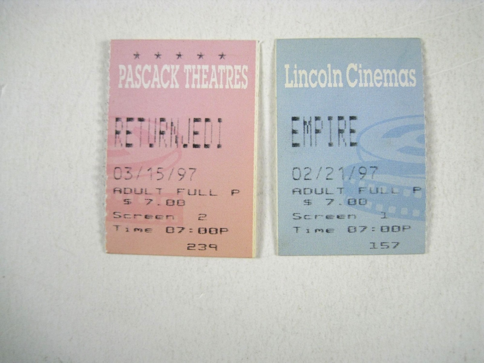 Lot 2 Ticket Stubs Return Jedi 0305 1997 Empire Strikes 0221 1997 Star Wars