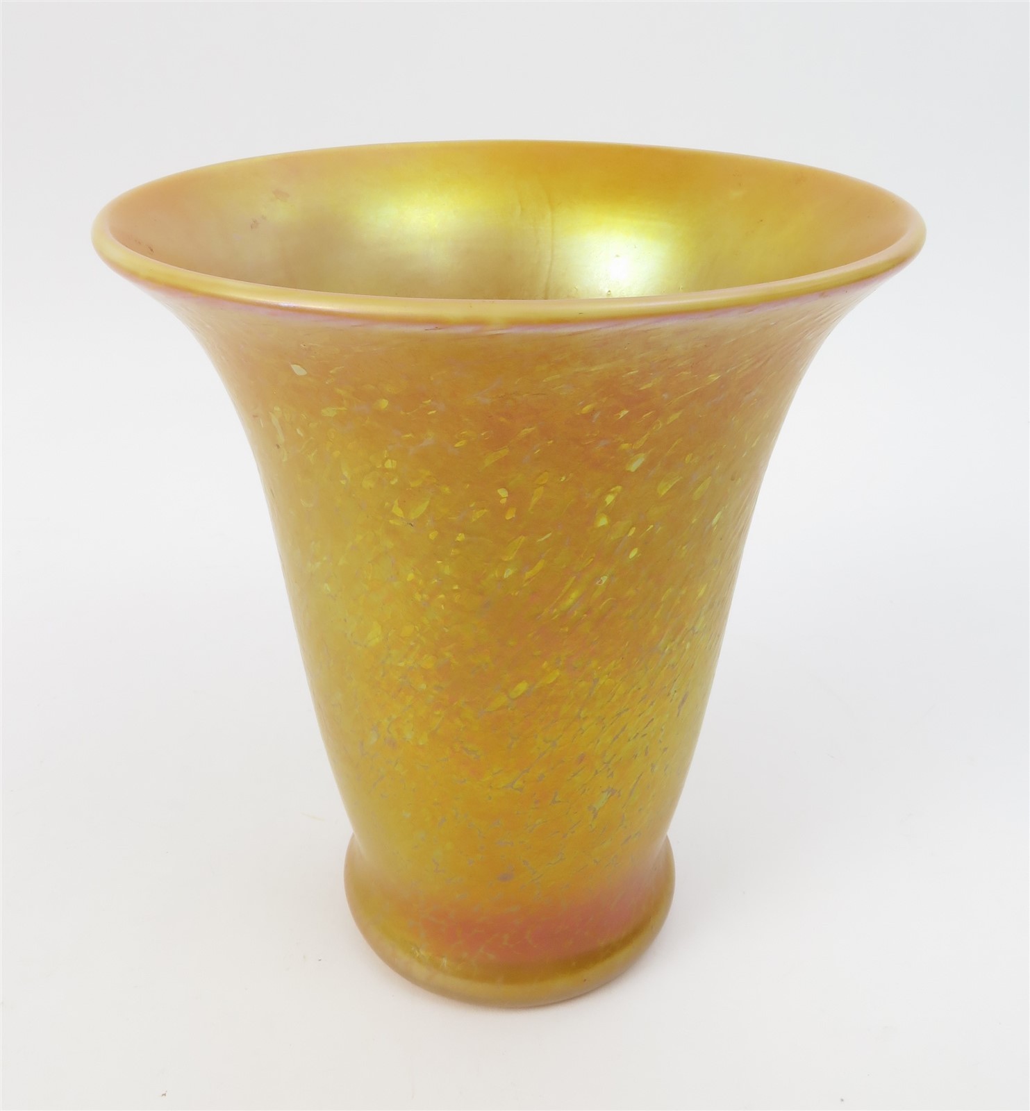 Signed Lundberg Studios Gold Dore Series Art Glass Vase 8-3/8" Diam x 9-1/4 Tall