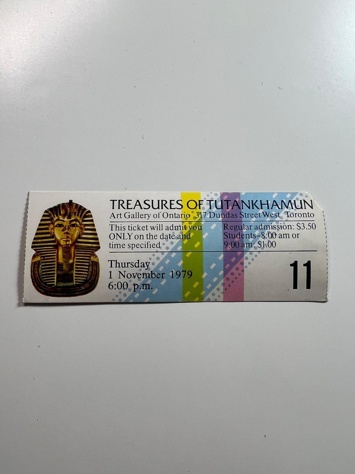 Treasures of Tutankhamun Exhibition Ticket Stub 1979 Art Gallery of Ontario RARE