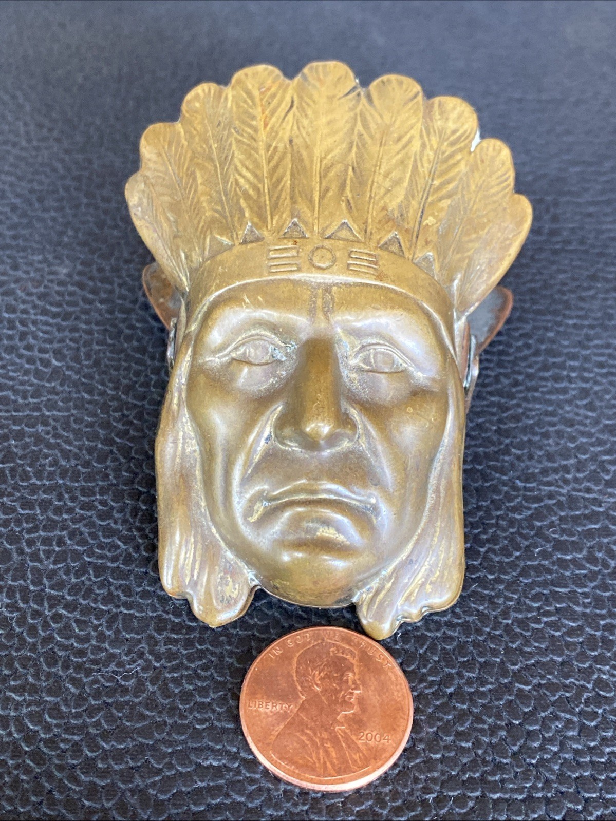 ANTIQUE BRONZE BRASS 1930s GERMANY INDIAN HEAD SCULPTURE DESK WALL PAPER CLIP