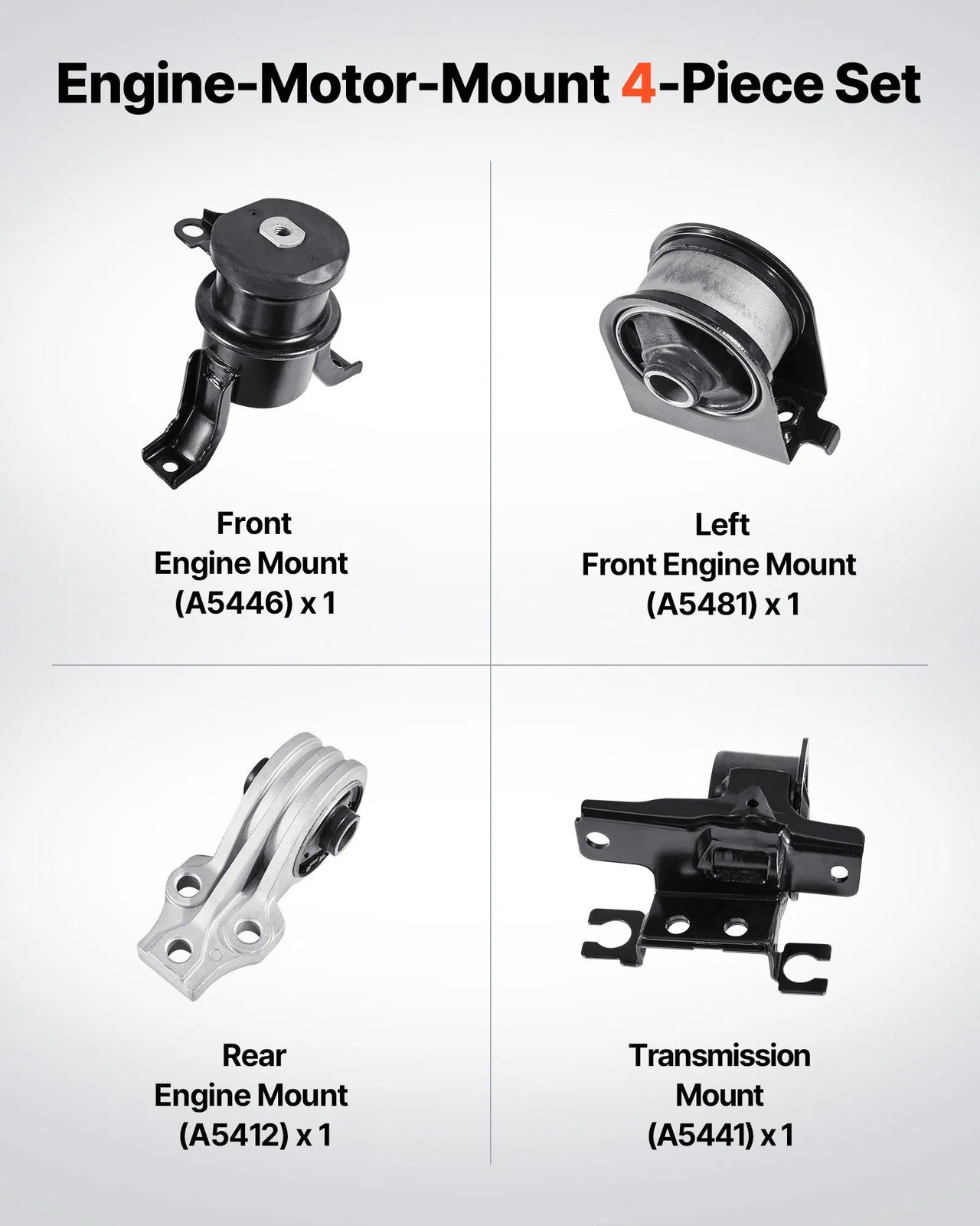 Engine Motor Mount and Transmission Mount Kit Replacement, Set of 4, Compatible
