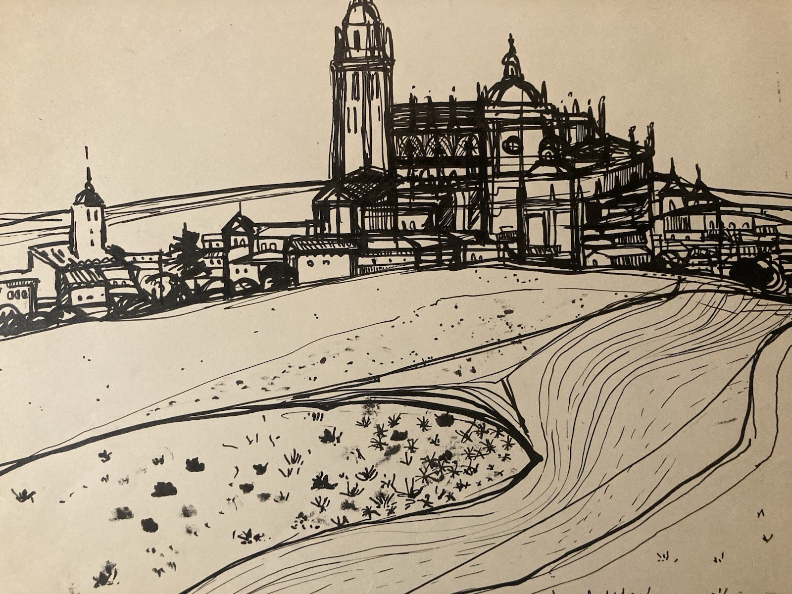 Belle Peinture Encre Michel Henry (1928 2016) Segovie Segovia Alcazar 1954 Art