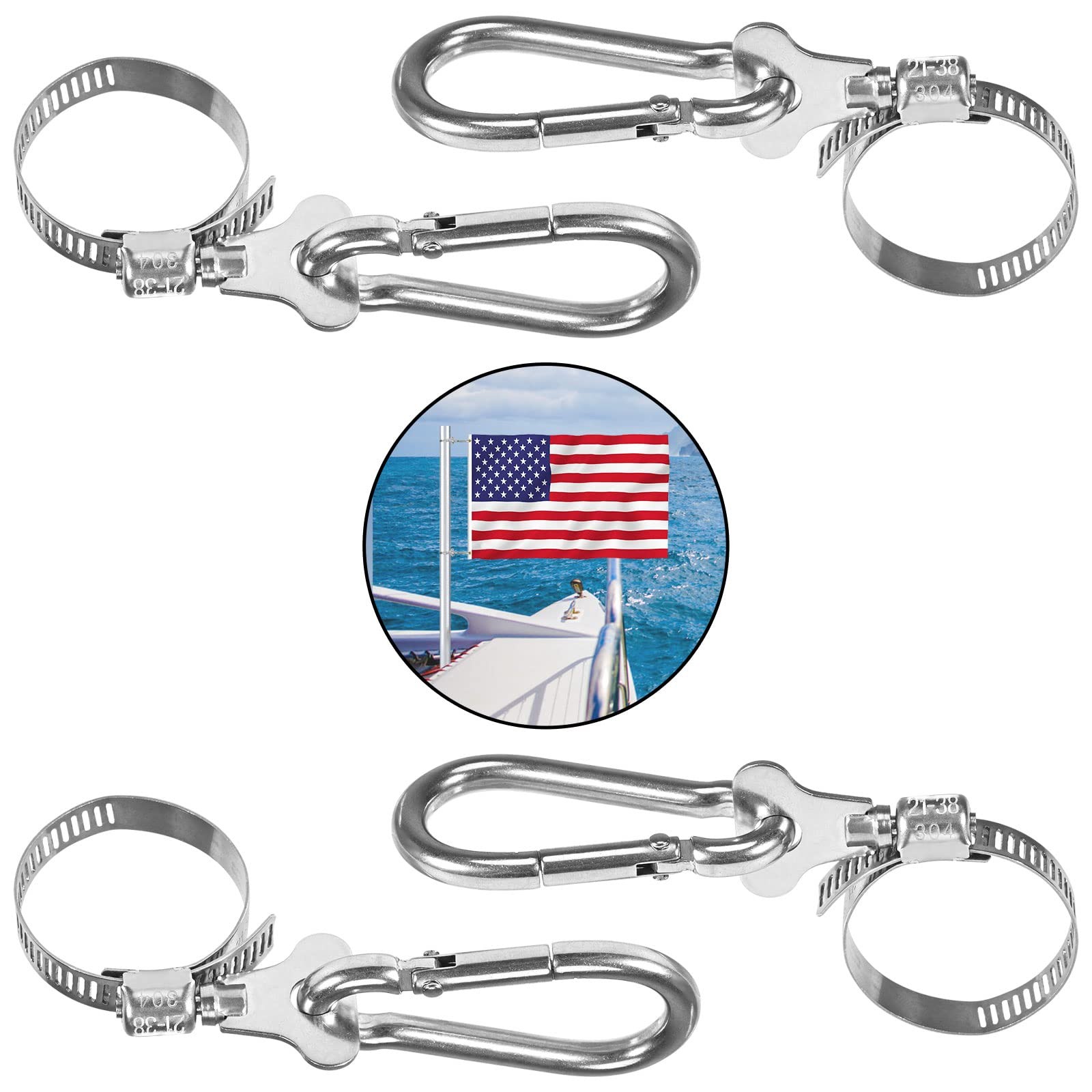 Vazioyar 4Pcs Flagpole Ring,Stainless Steel Adjustable 0.8-1.5 inches, Silver 