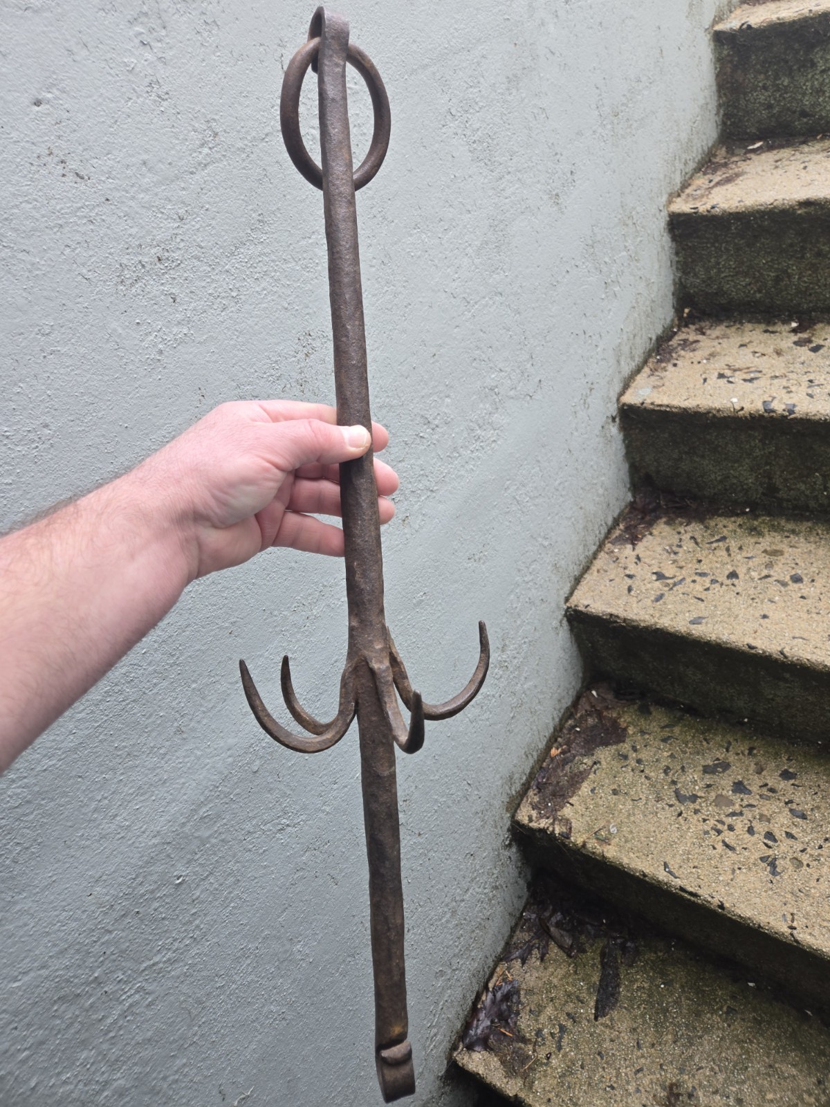 Antique American Primitive Hand Forged Wrought Iron Grappling Meat Hook Big Rare