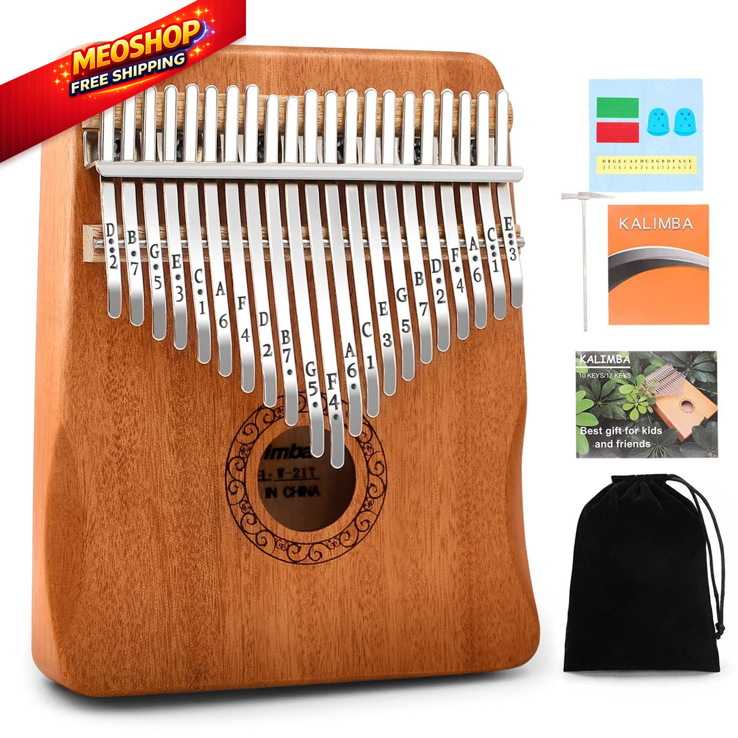 Kalimba Thumb Piano,YUNDIE Potable 17 Keys Mbira Finger Piano 21keys, Brown 