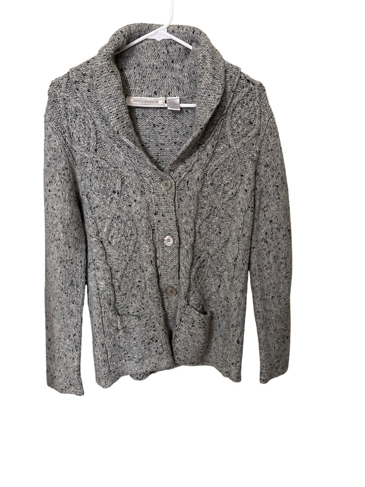 Architect Petites Gray Cable Knit Cardigan Sweater PL Wool Blend