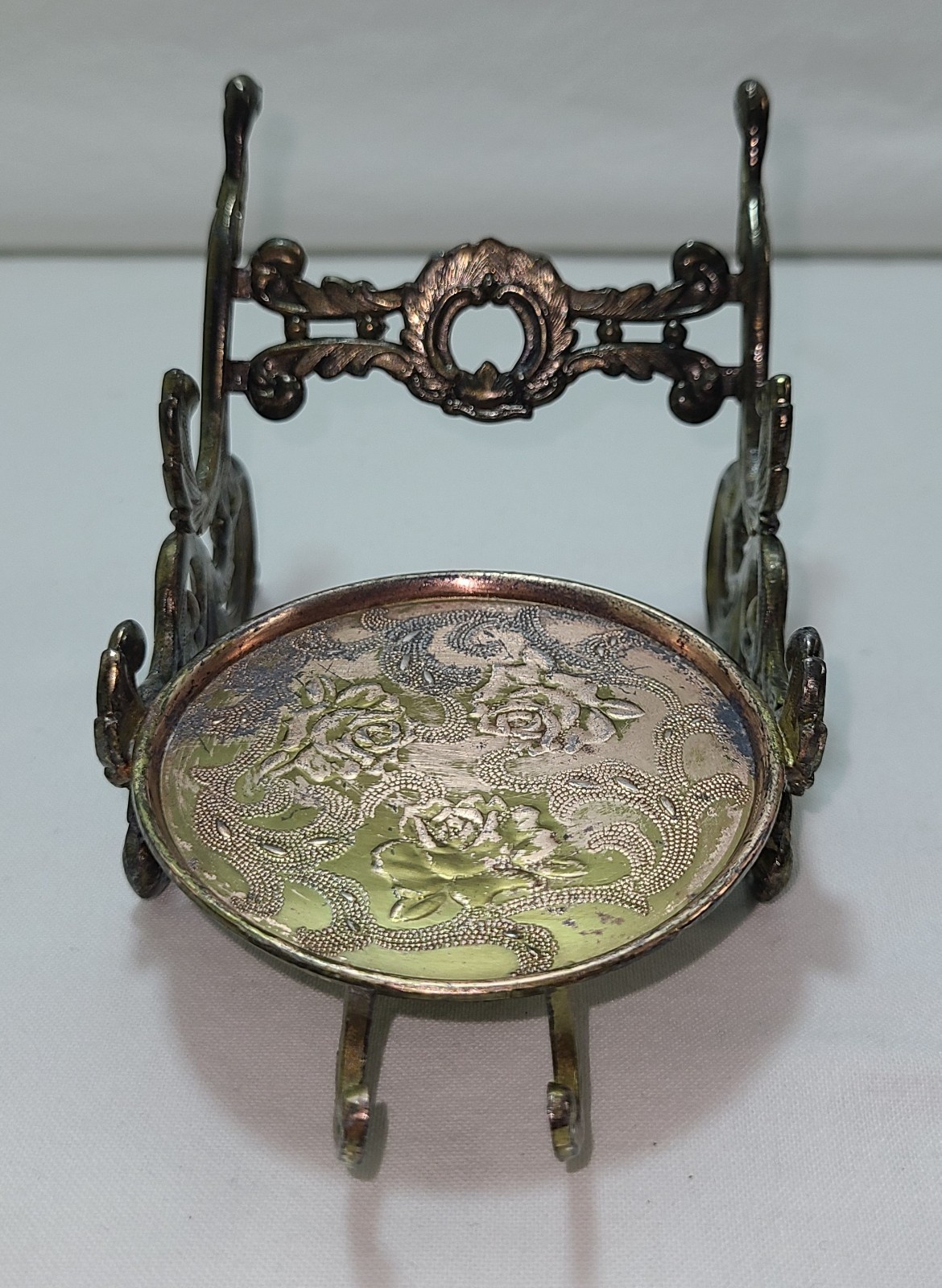 Brass Pen / Brush & Inkwell Stand Or  Teacup, Saucer & Teaspoon Holder Vintage