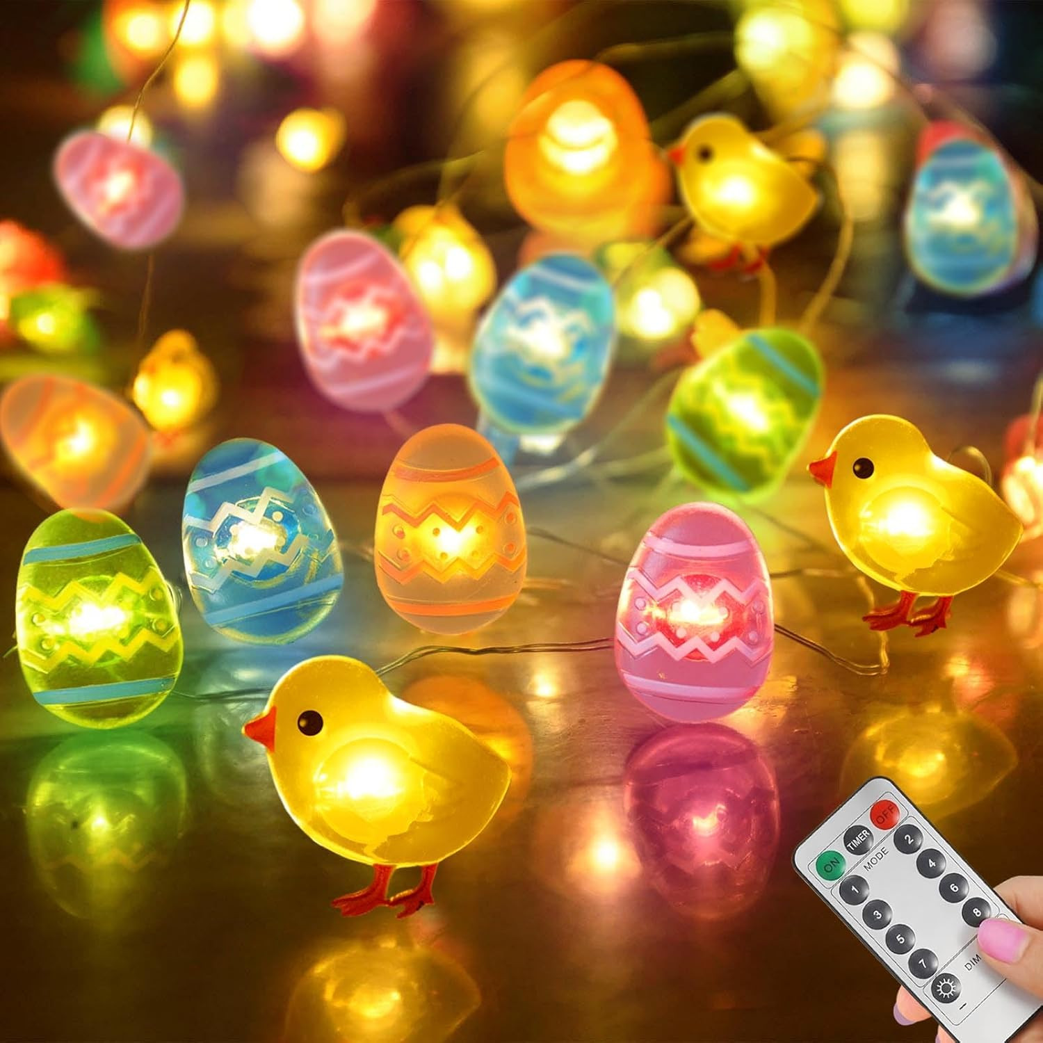 50 LED Egg Easter Lights for Easter Decorations, Battery Operated Easter String 