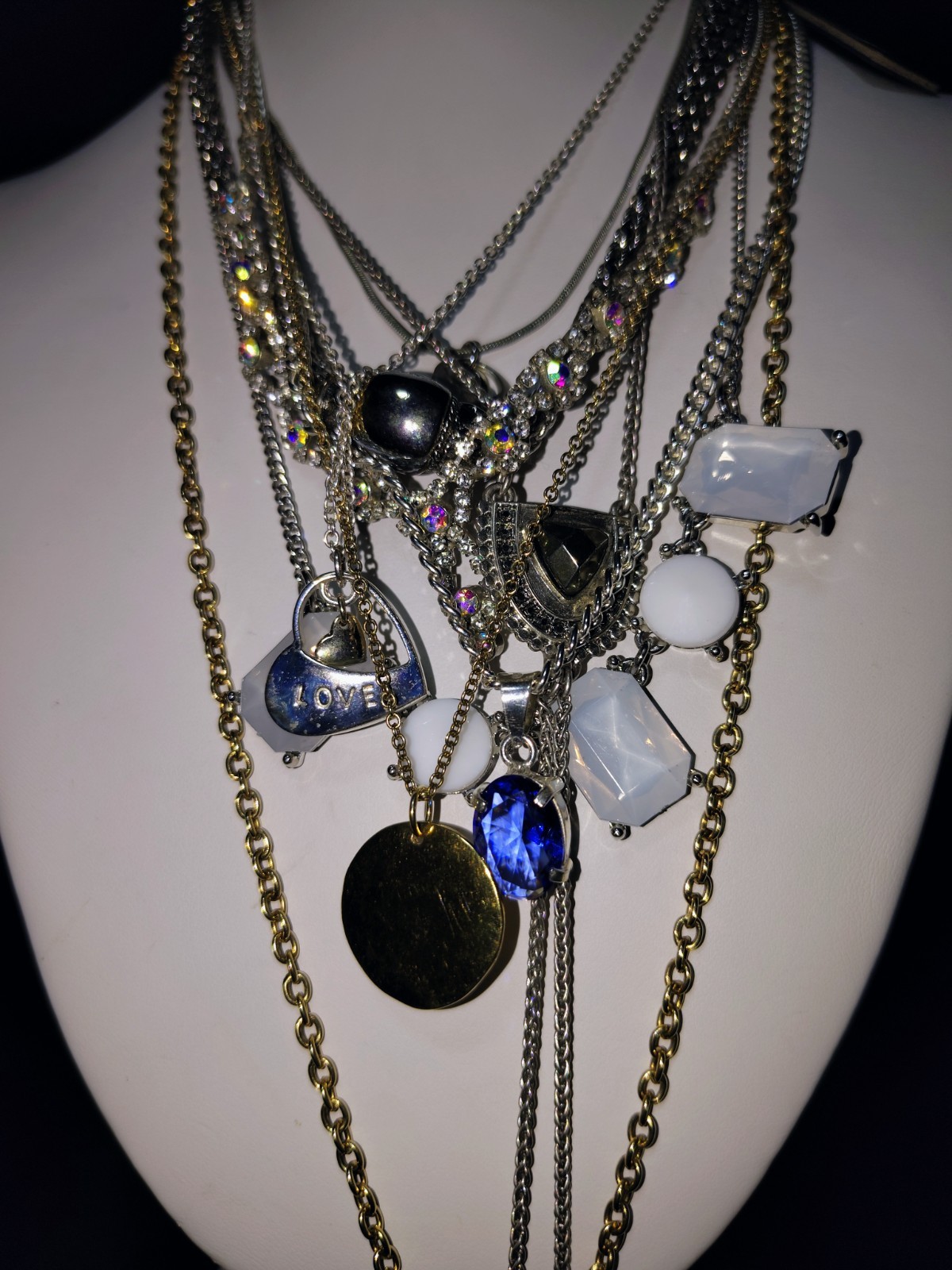 8pc Necklace Lot J.Crew Lia Sophia Claire's Rhinestone Charm Gold Silver Tone