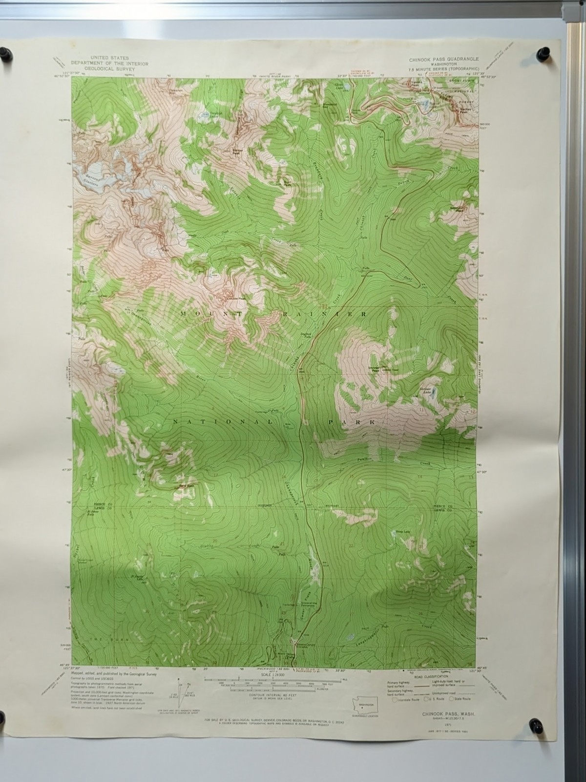 Vintage USGS Chinook Pass Washington 7.5'x7.5' Topo Map 1971