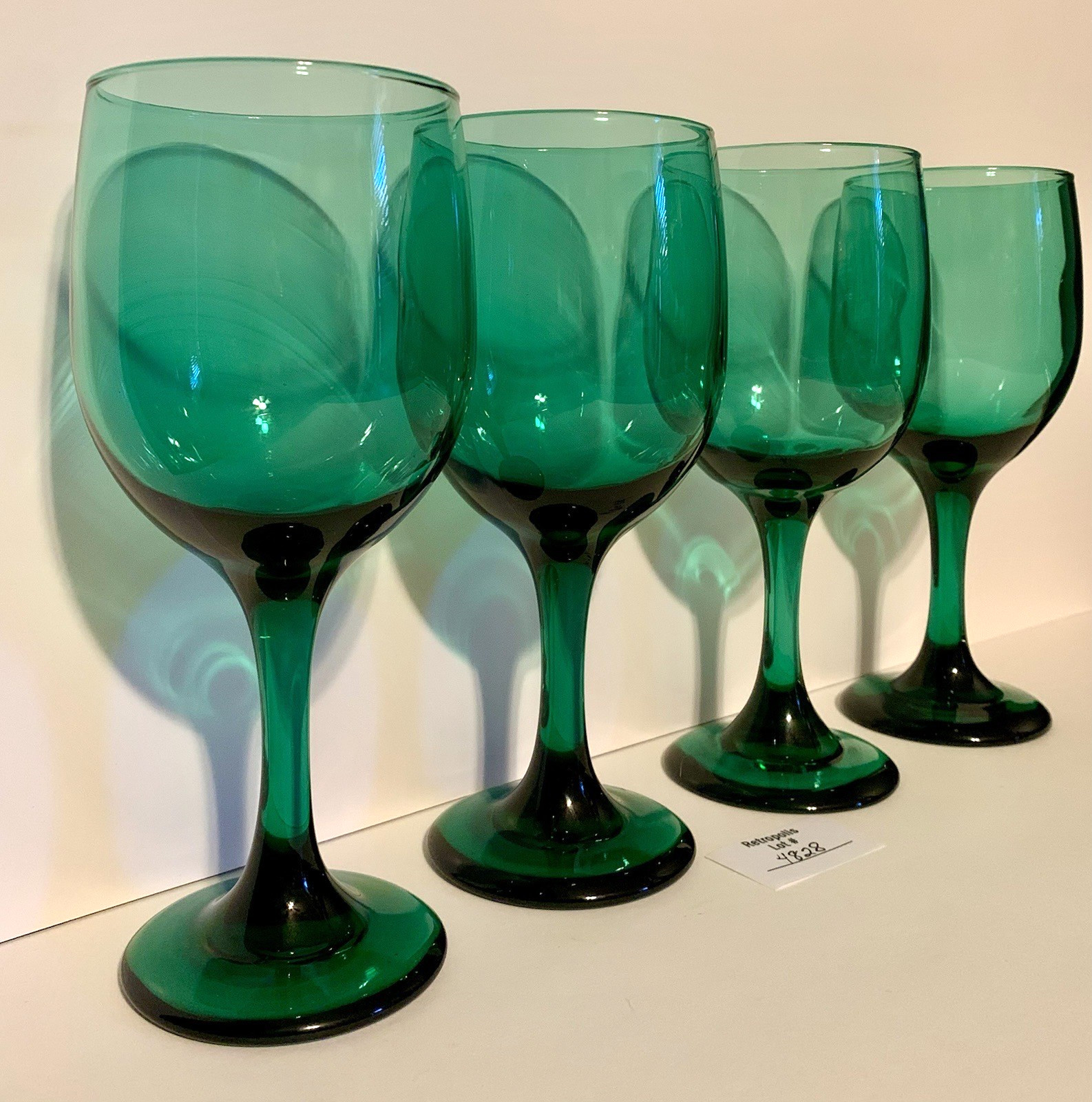 4 Juniper Green Glass Goblets Tea Wine Water Libbey Vintage