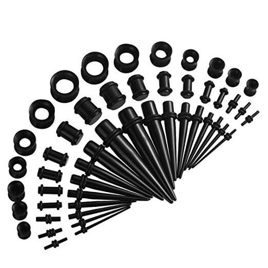  Acrylic Ear Stretching Kit Tapers Plugs Silicone Tunnels Gauges Expander black