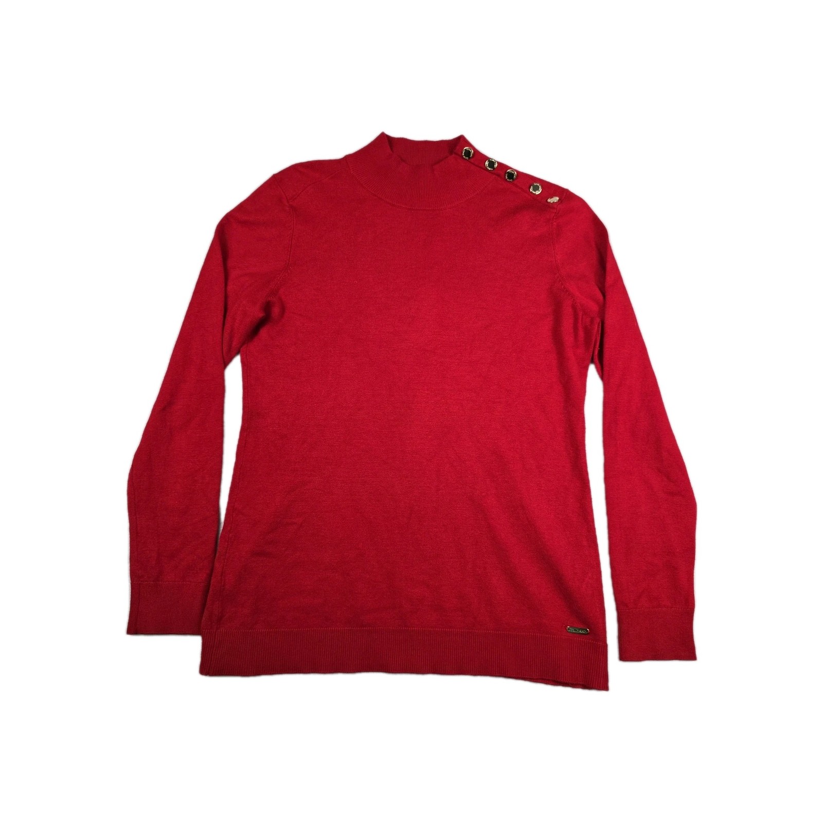 Calvin Klein Button Neck Long Sleeve Sweater Size S Red Gold Stretch Pullover