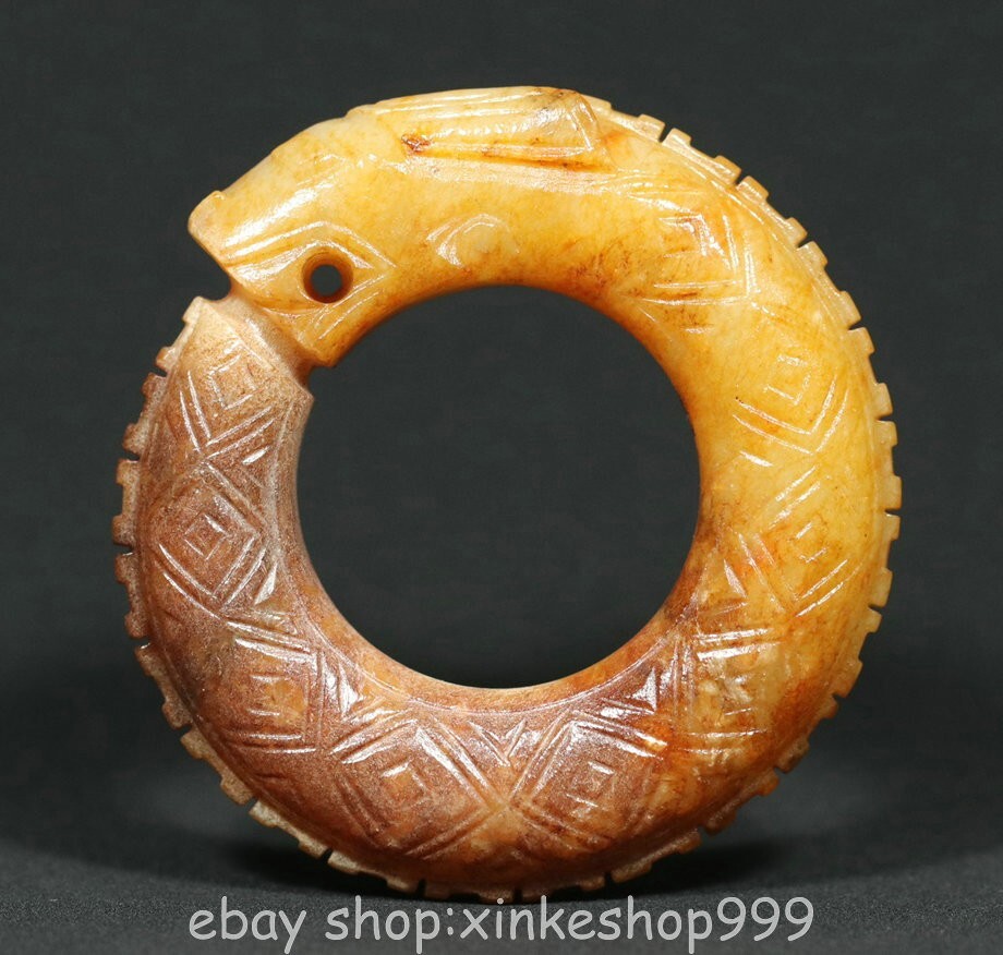 2.2" Chinese Natural Hetian Nephrite Jade Carving Dragon hook Amulet Pendant