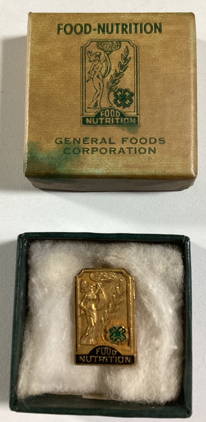 General Foods Nutrition Pin Gold Tone Mid 1900s Pizza Clover 4H God Isis Ceres