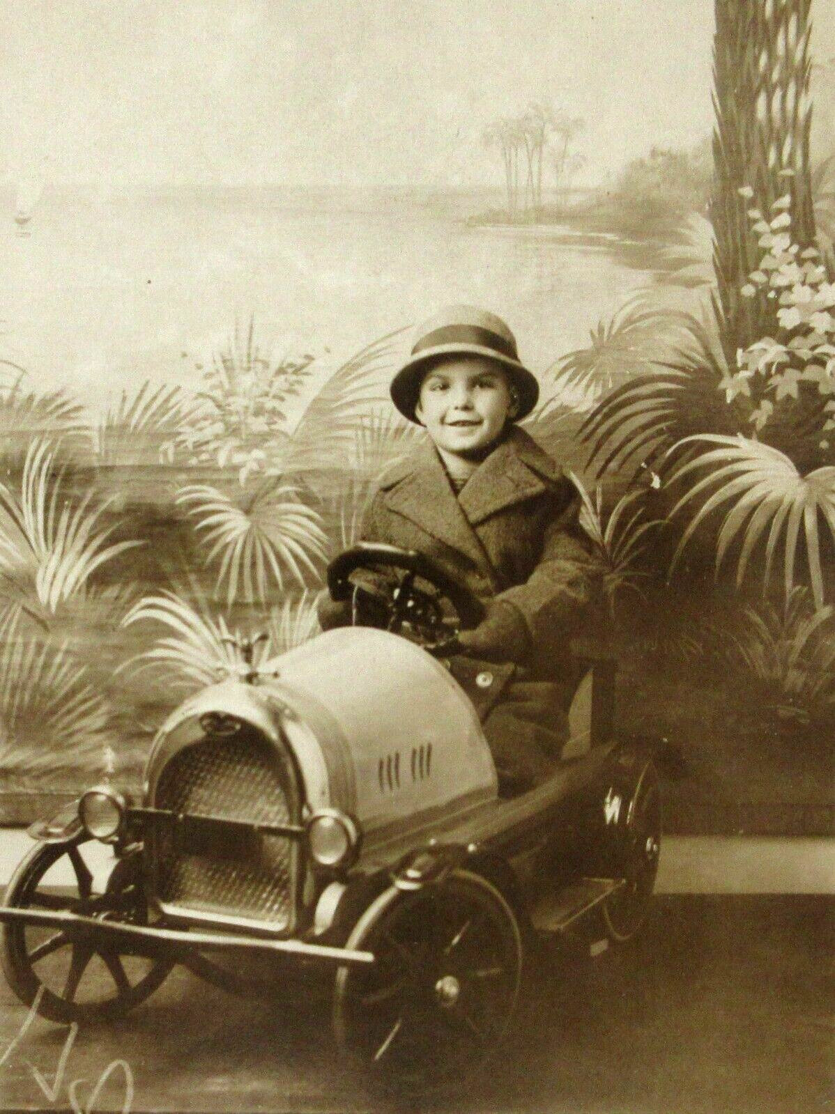 Antique Pedal Car Cute Boy Real Photo Postcard RPPC 1910-20s