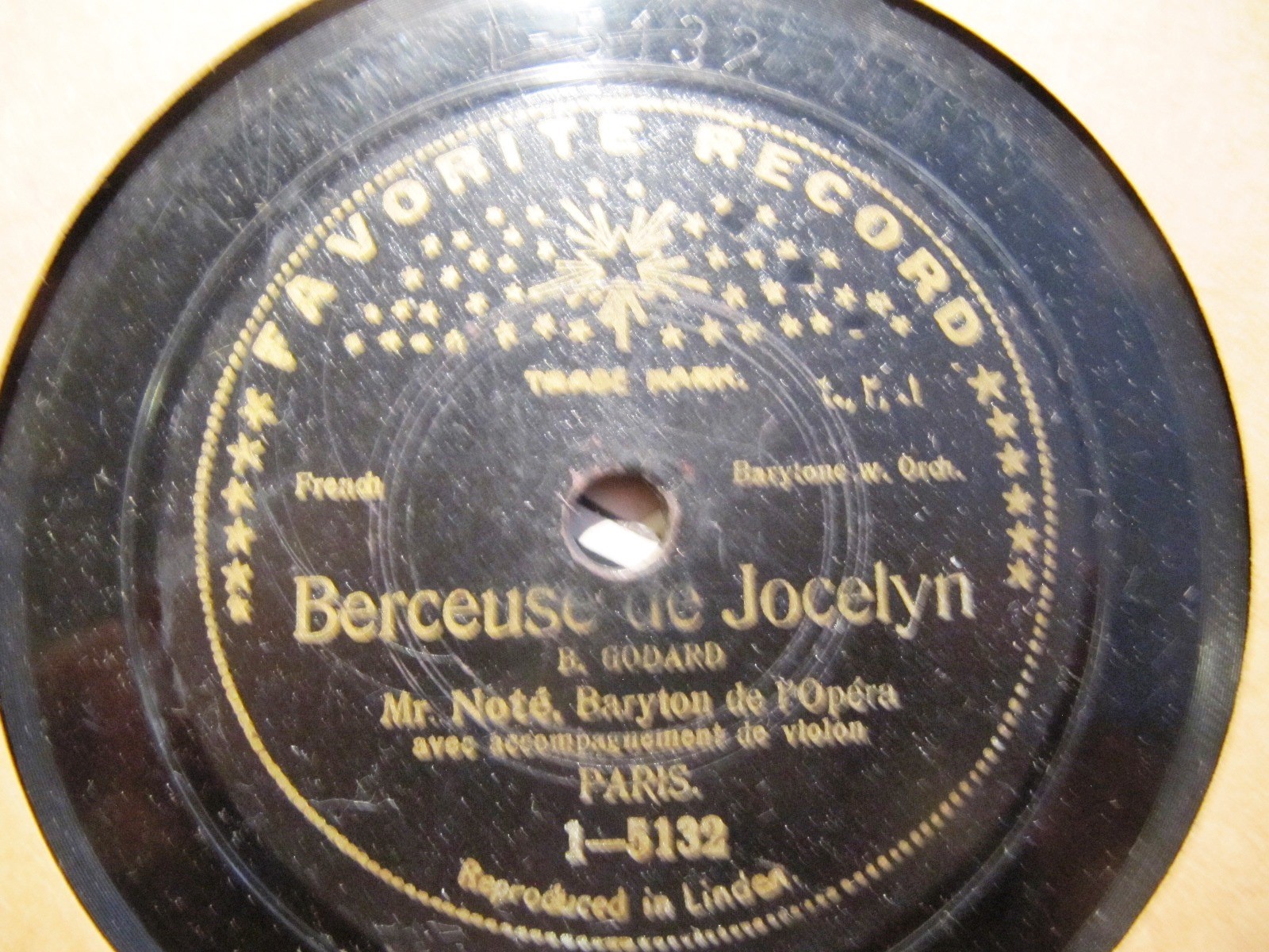 1906 FAVORITE RECORD Jean Note bar Hymne de l'Amour Jocelyn Berceuse Violin x