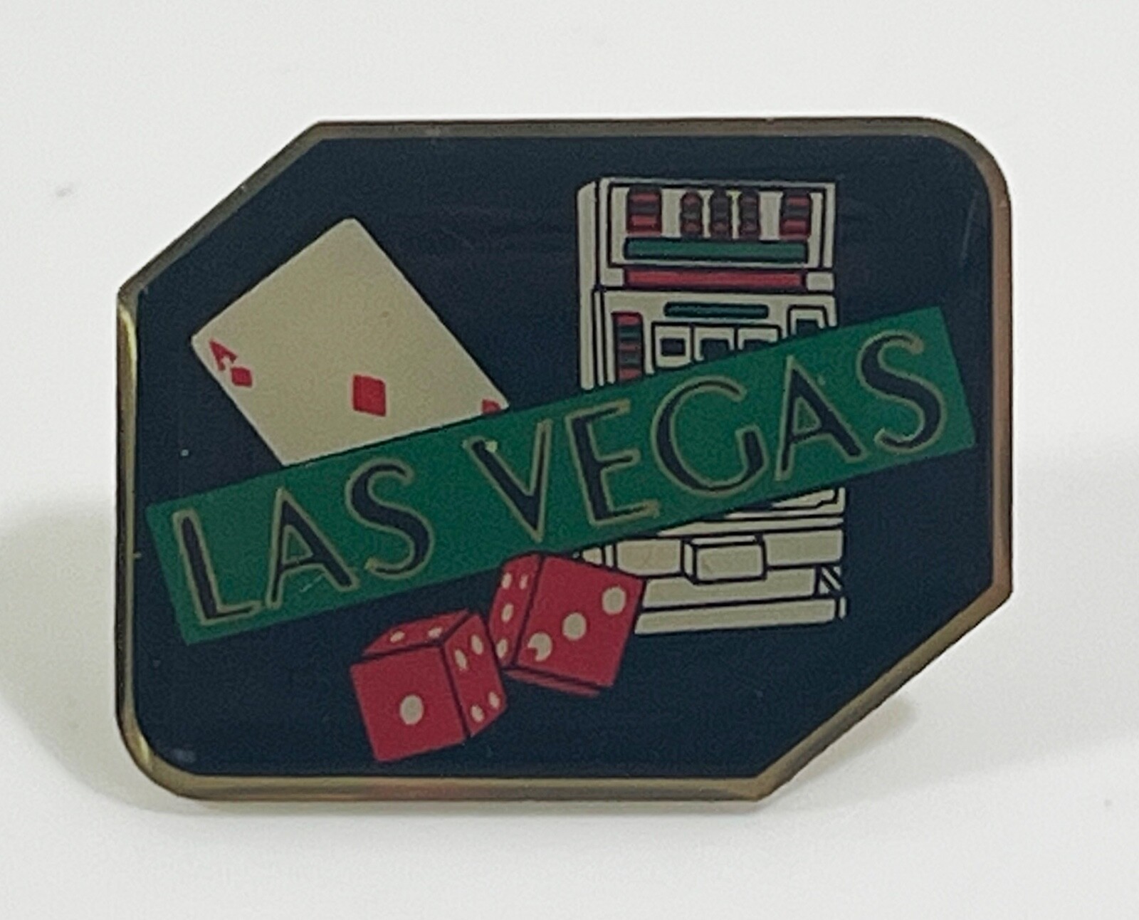 Las Vegas Vintage Lapel Pin Ace, Dice And Slot Machine Design