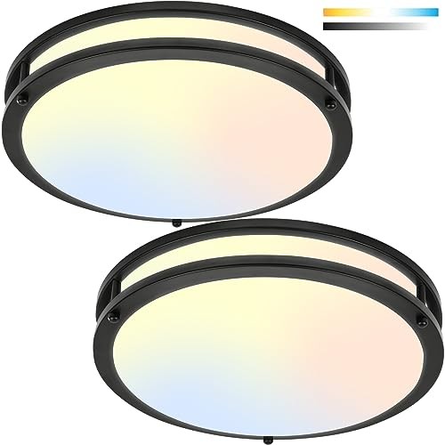 13Inch 36W Ceiling Light Fixtures 5CCT Flush Mount Ceiling Mount 2 Packs Black