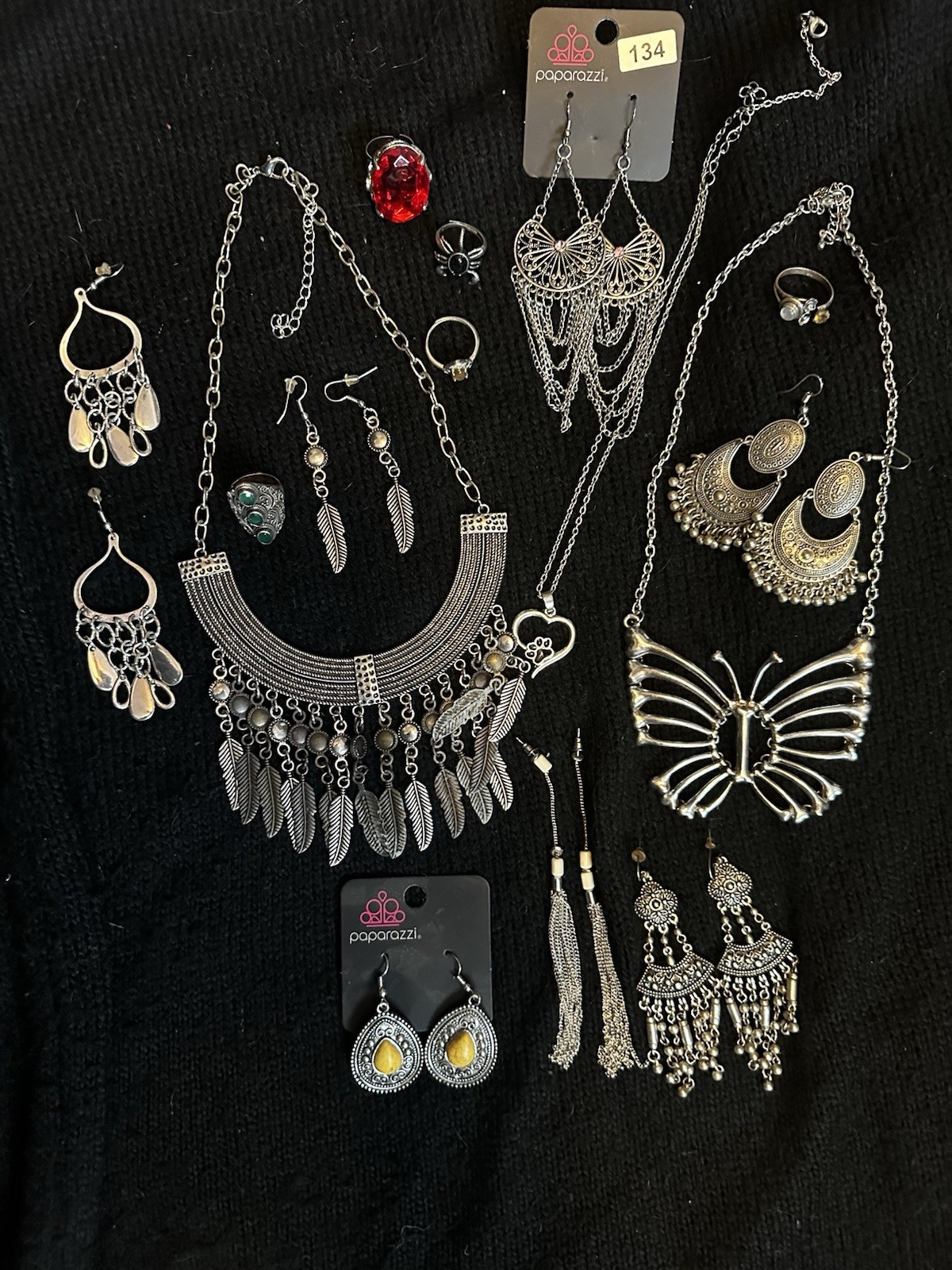 Lot Of 15 Assorted Boho Jewelry Costume Rings Earrings Necklace