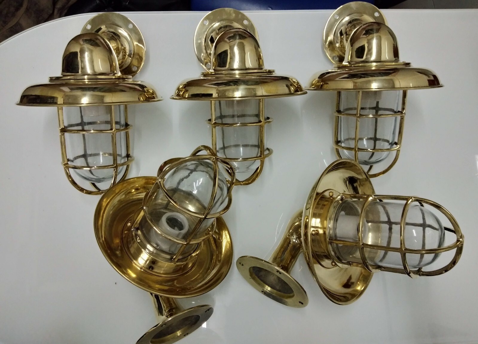 Brass Nautical Bulkhead Passageway Wall Sconce Lights with Shade Lot of 5