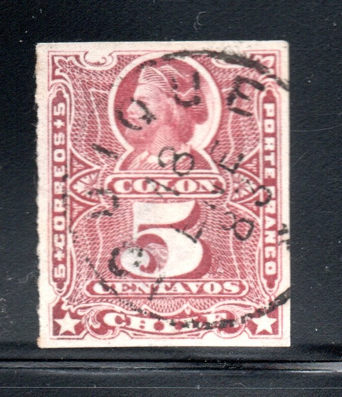 CHILE,  COLON RULETEADO, MATASELLOS IQUIQUE 1883, GUERRA DEL PACIFICO (GDP-18)