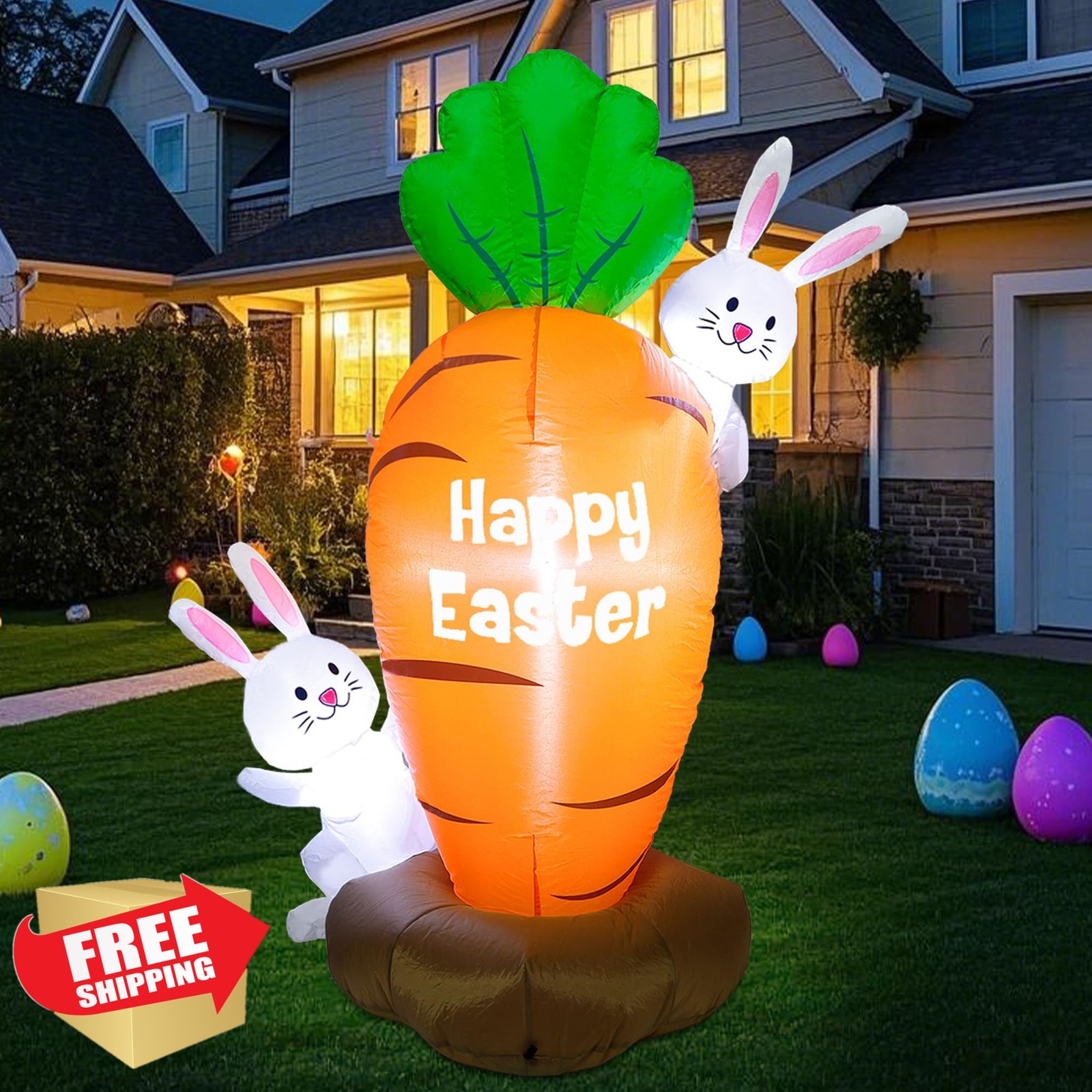 Zcaukya 5ft LED Inflatable Easter Bunnies w/ Carrot Yard Decor
