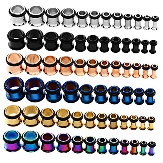  9pairs Stainless Steel Single Flared Ear Plugs Kit Tunnels Gauges Black