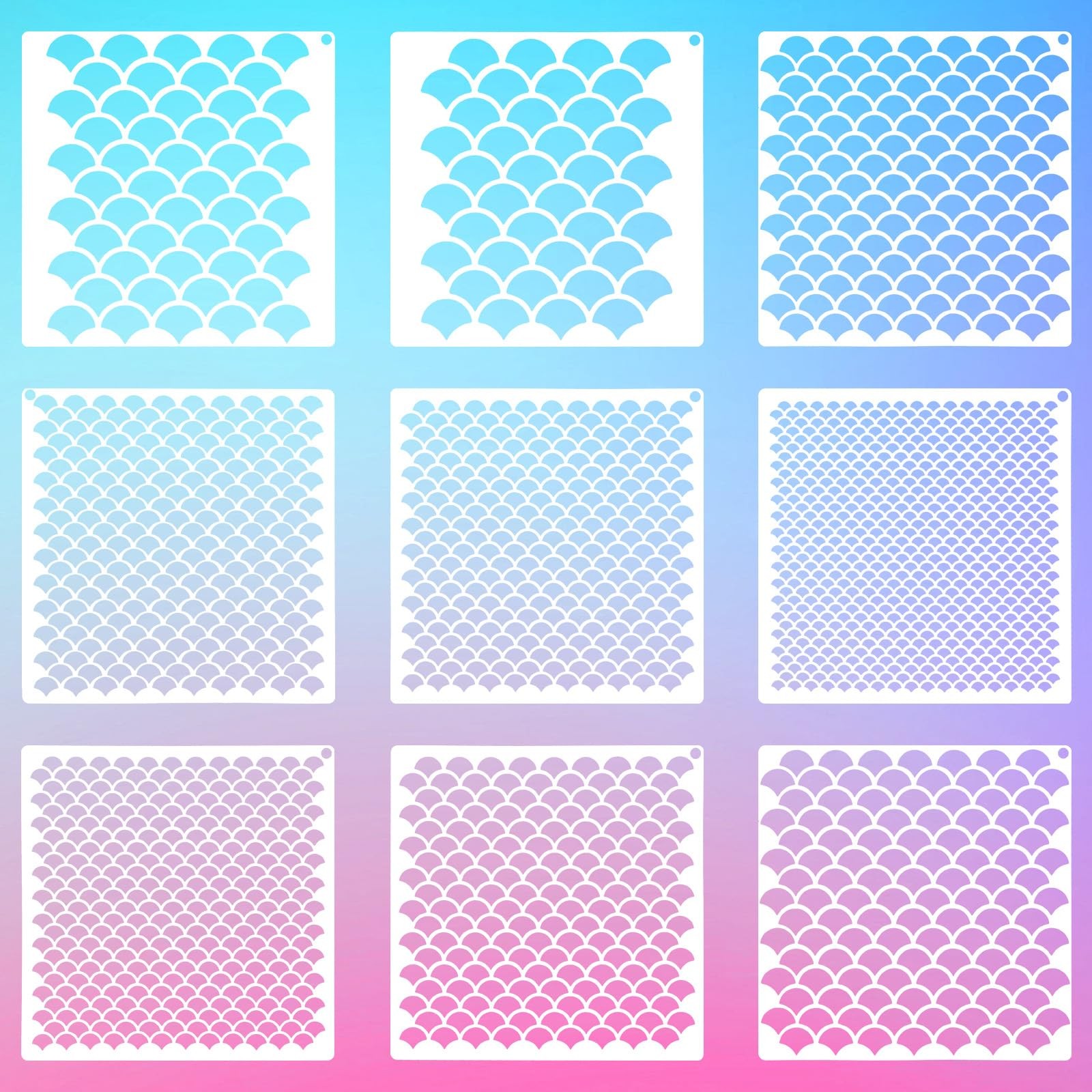 9Pcs Mermaid Face Paint Stencils, Reusable Makeup Fish Scale white 