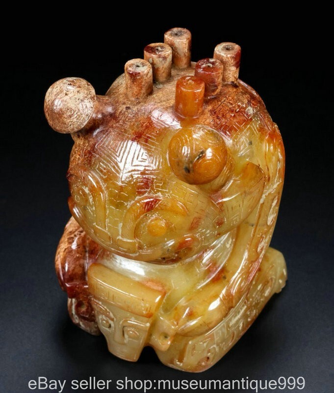 5" Old Chinese dynasty Hetian Jade Carving Human beast sculpture Statue