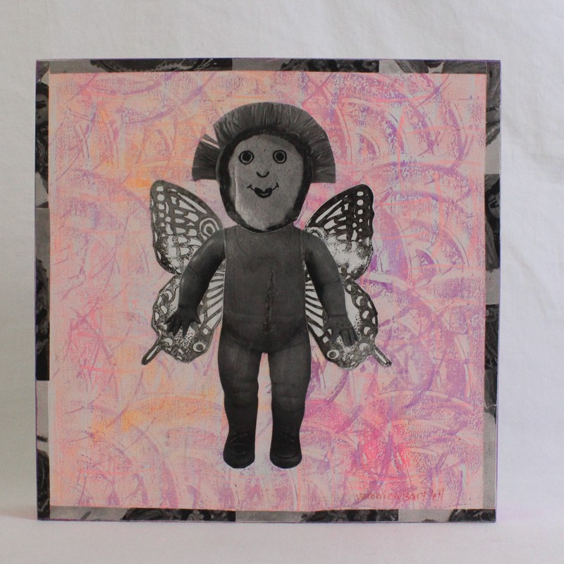Quirky Surrealist Art by Veronica Bartlett Collage on Wood Panel 8" x 8"