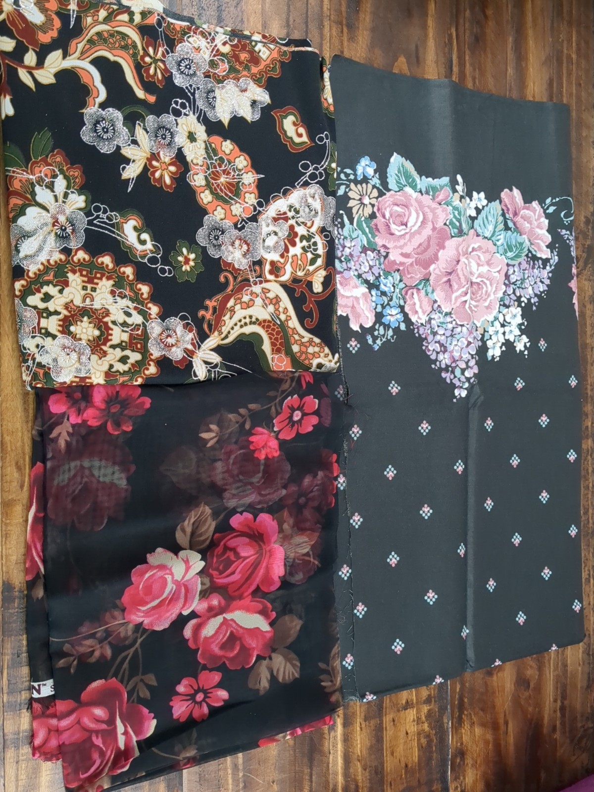 Lot of Fabric, black with flowers, 12.3oz