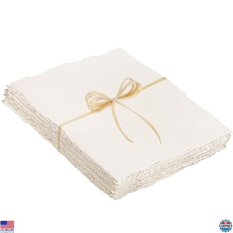 25 Sheets 300 GSM Watercolor Paper - 8.5x11 Deckled Edge Rough Handmade Cotton