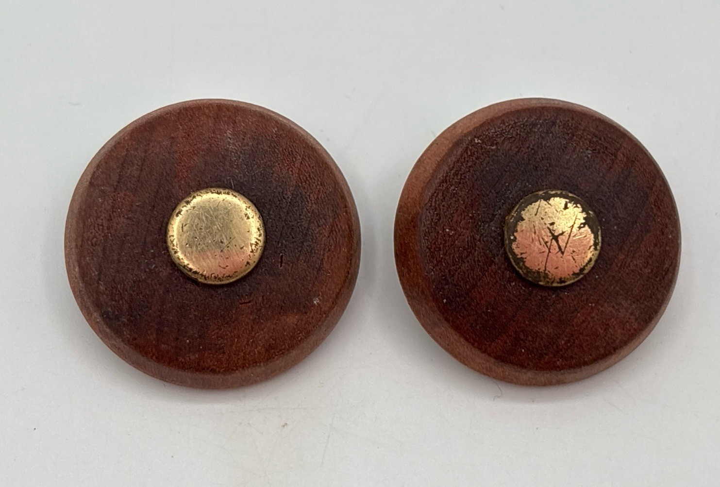 VTG Wooden Coat Buttons Brass Stud Center Large Lot 2 Sewing 1950s-70s